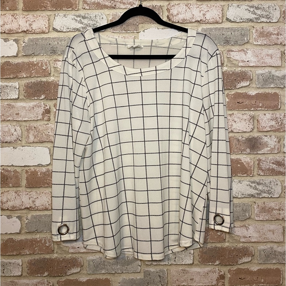 The Workshop Women's Blouse White and Black Size XLarge Long Sleeve